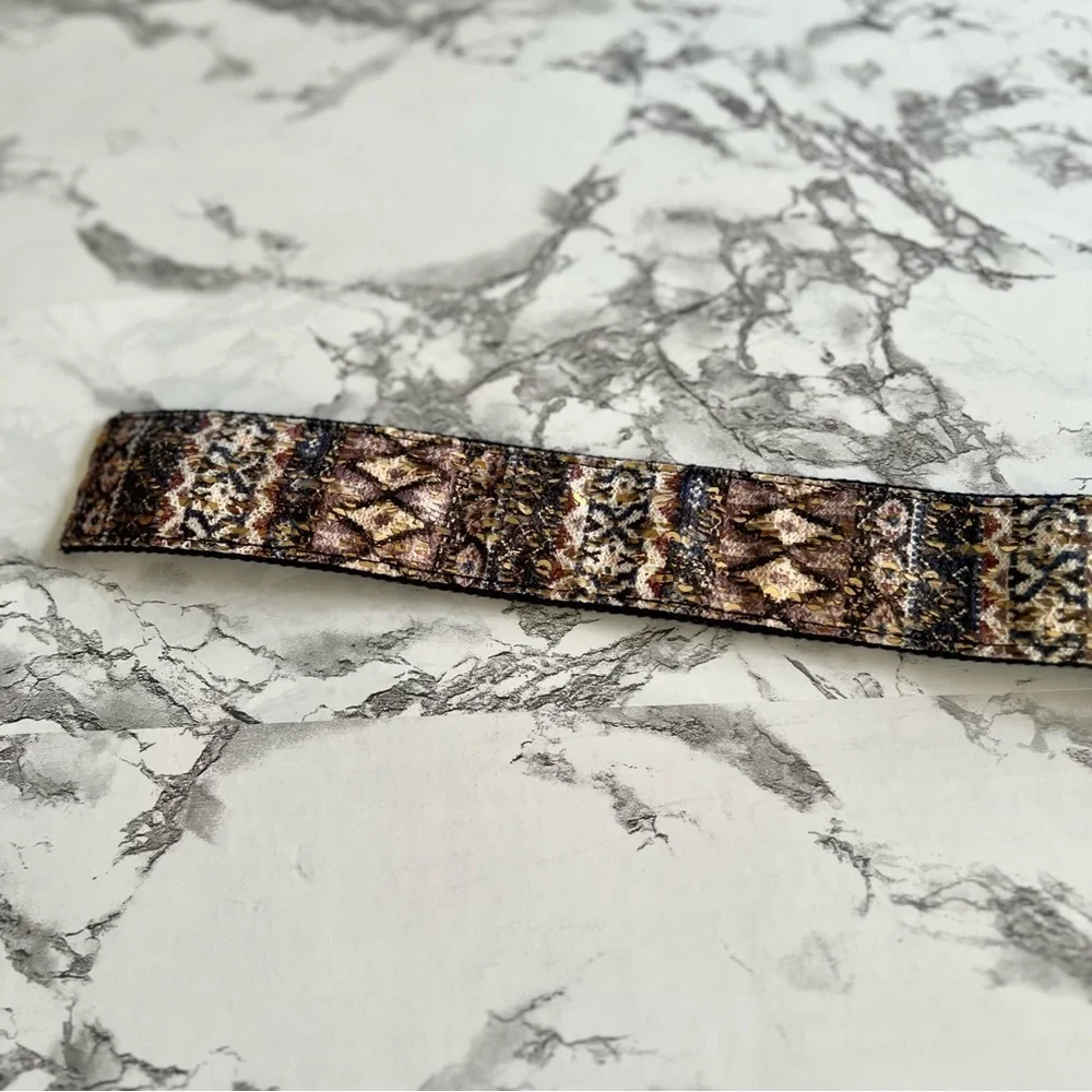 Belt Southwestern Aztec Print Fabric Gold Sequin Blue Brown M Concert Festival